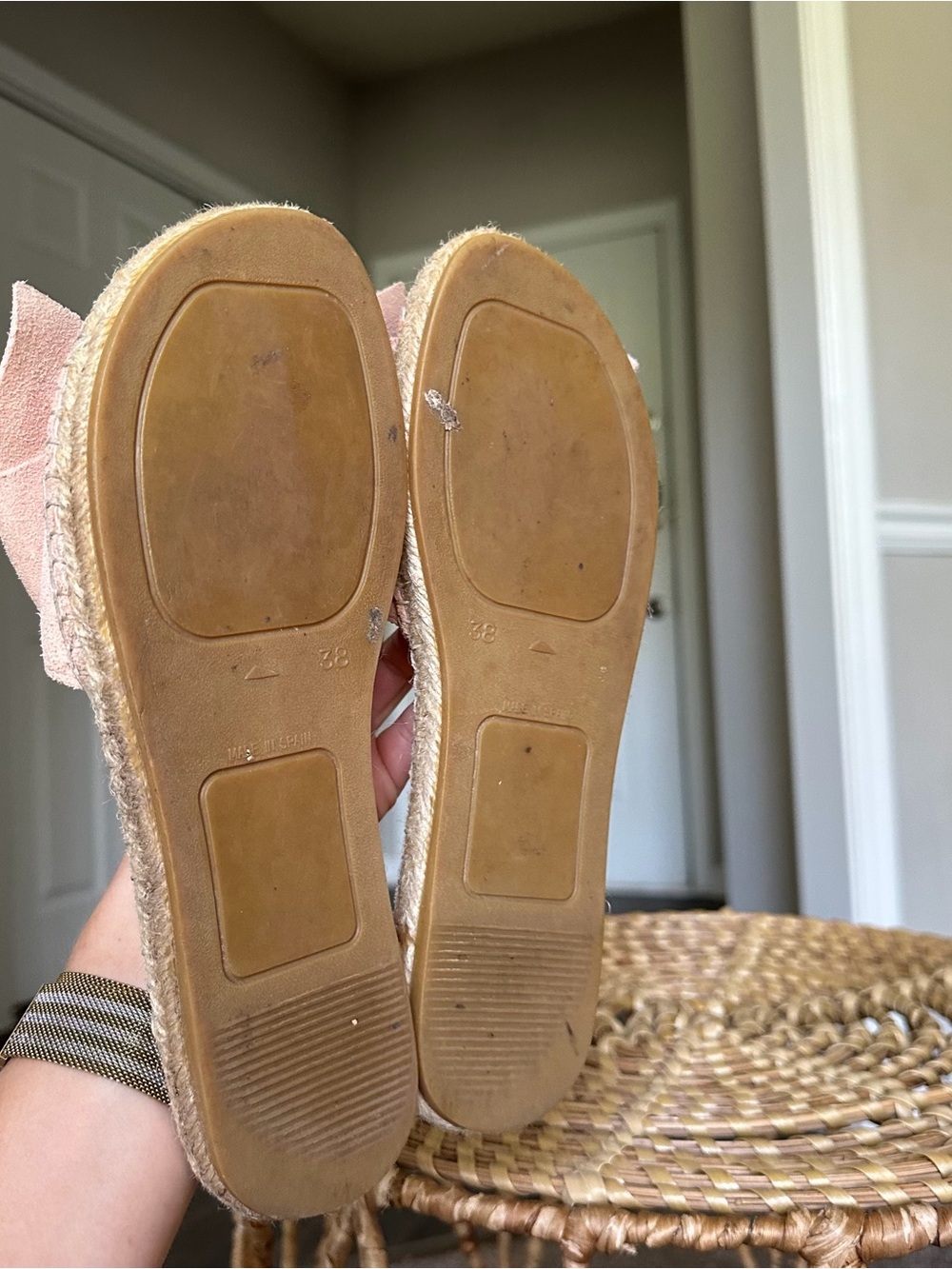 Manebi Blush Pink Suede Bow Espadrille Slide Sandals Women’s 38 US 7.5 - Picture 2 of 11